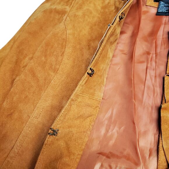 Vintage Suede Leather Jacket Orange Y2k Fairy Boho Ruffle Prosper & Devine - L - Picture 6 of 8